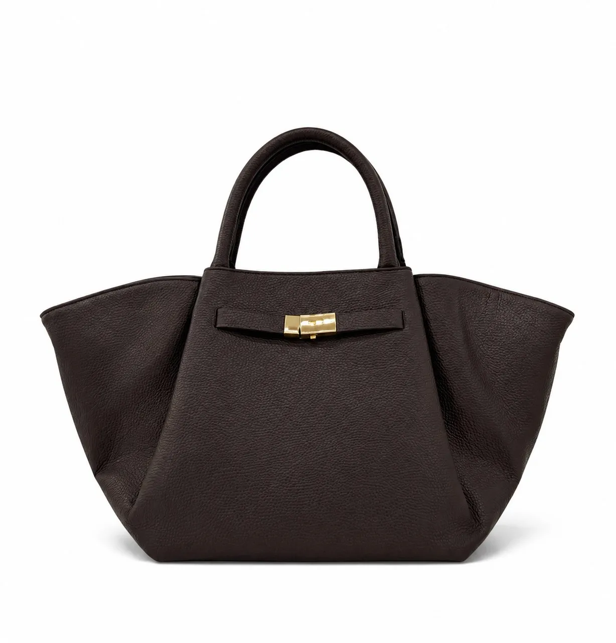 Sac à main cabas grainé à fermoir - Marron foncé