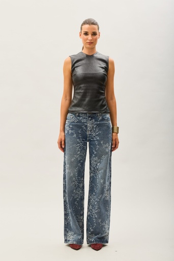 Jeans large imprimé fleuri - Bleu
