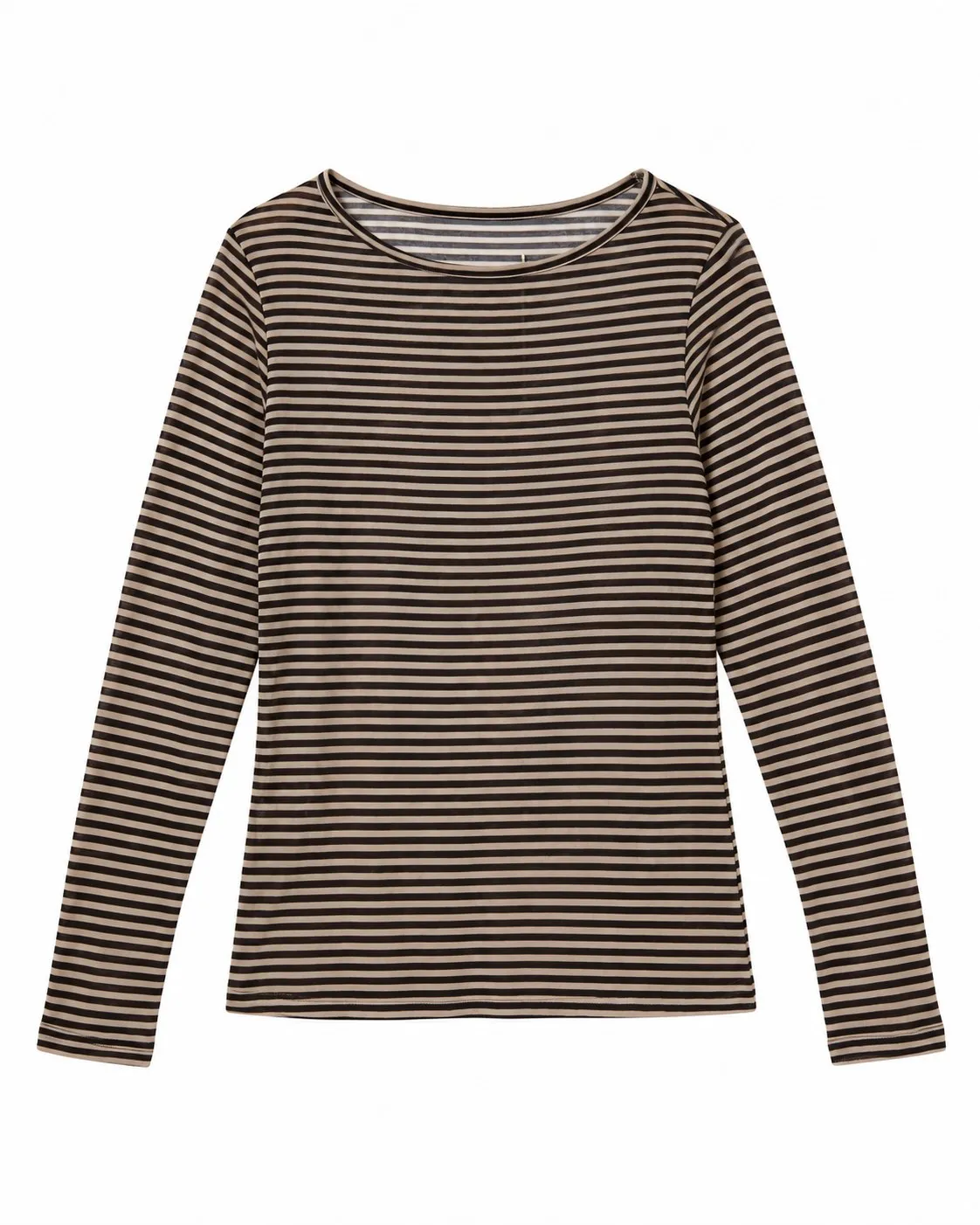 Blouse seconde peau manches longues à fines rayures - Beige et noir