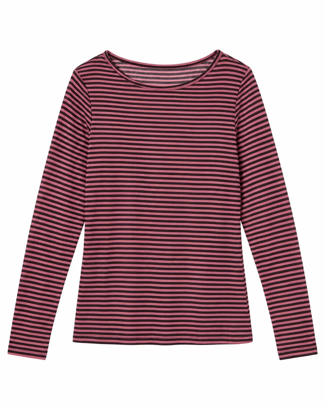 Blouse seconde peau manches longues à fines rayures - Rose et noir