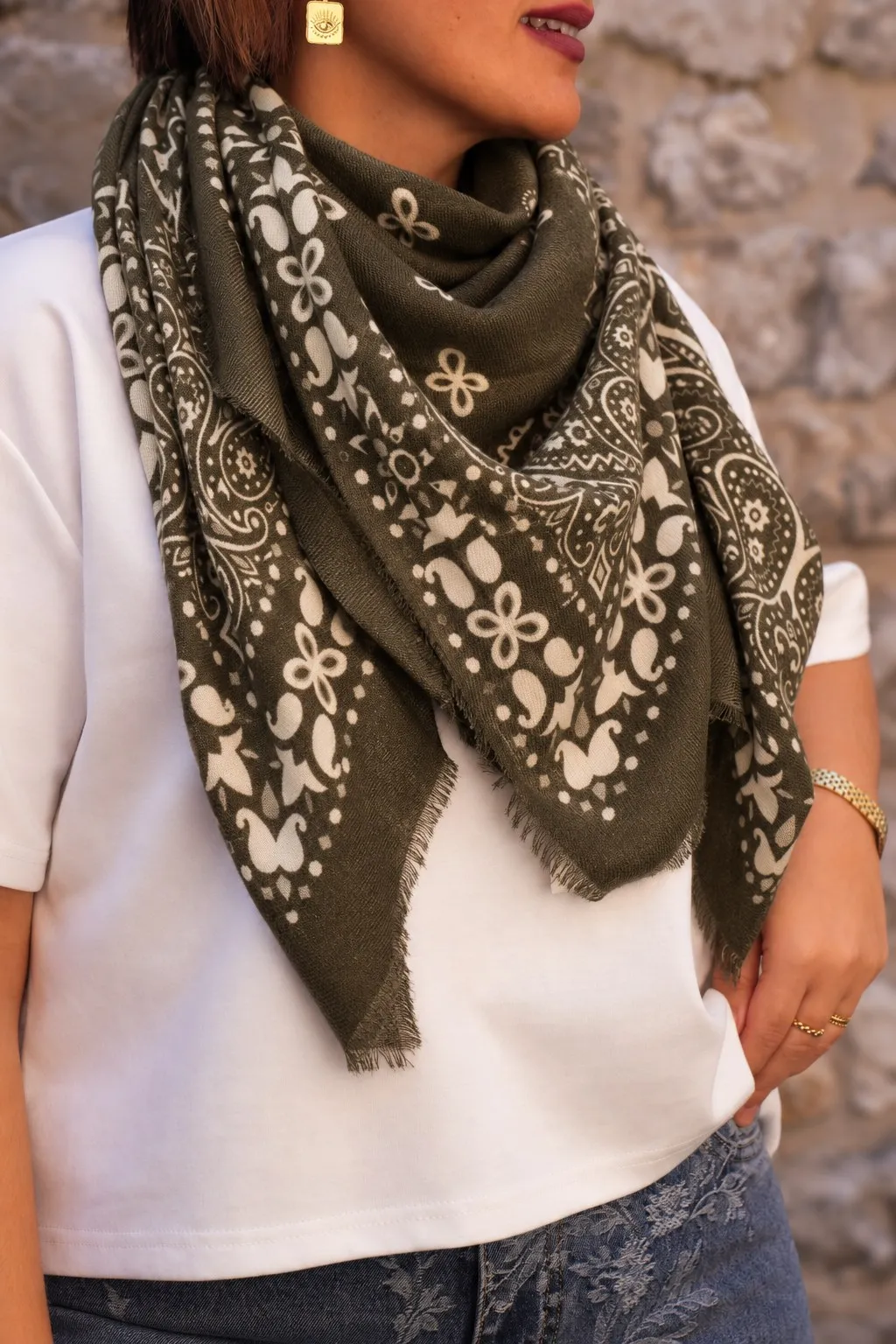 Foulard carré - Imprimé bandana - Kaki