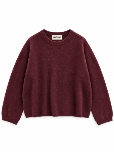 Pull col rond en maille angora - Bordeaux