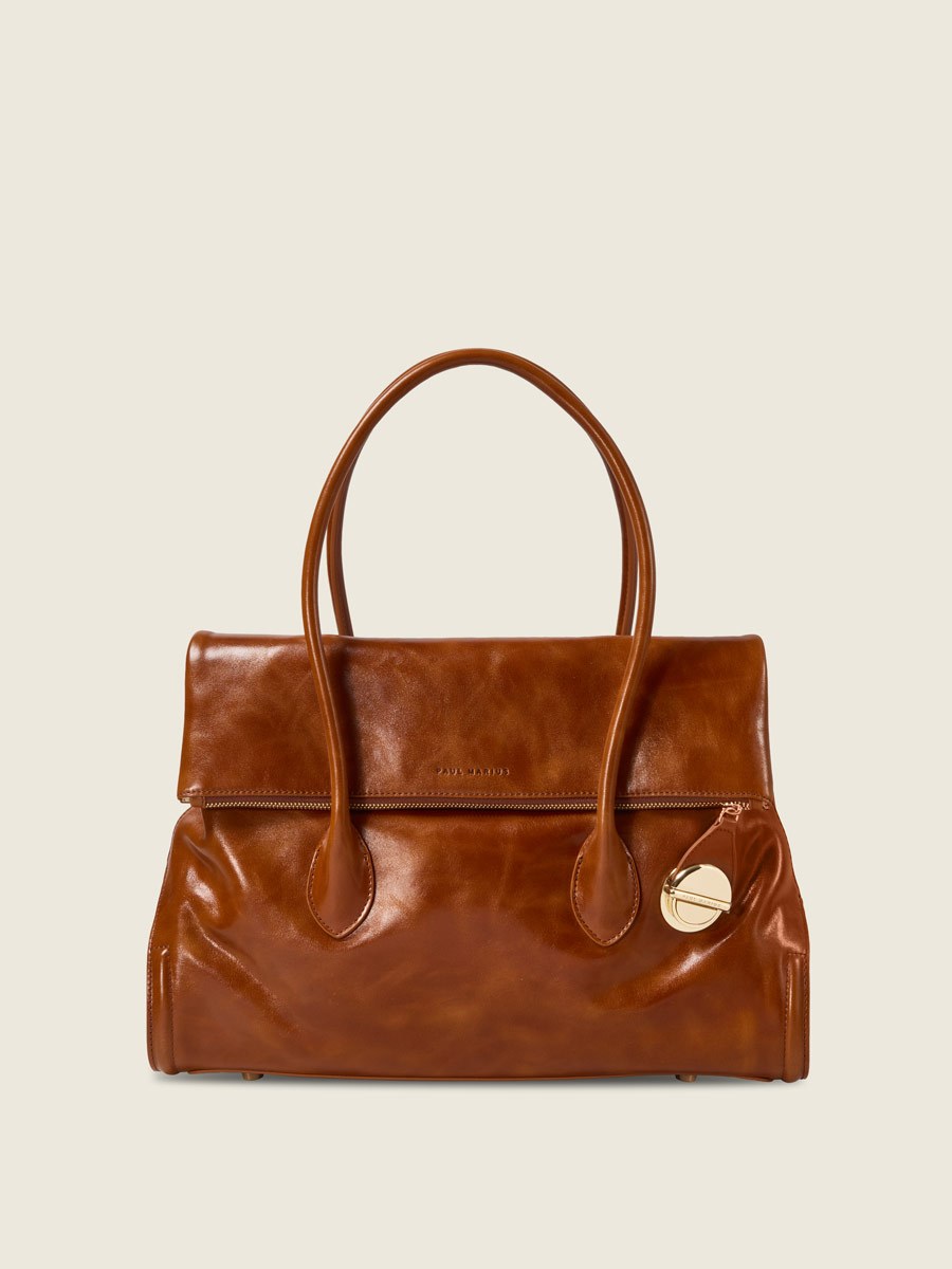 Sac à main Paul Marius Bernadette en cuir vernis cognac