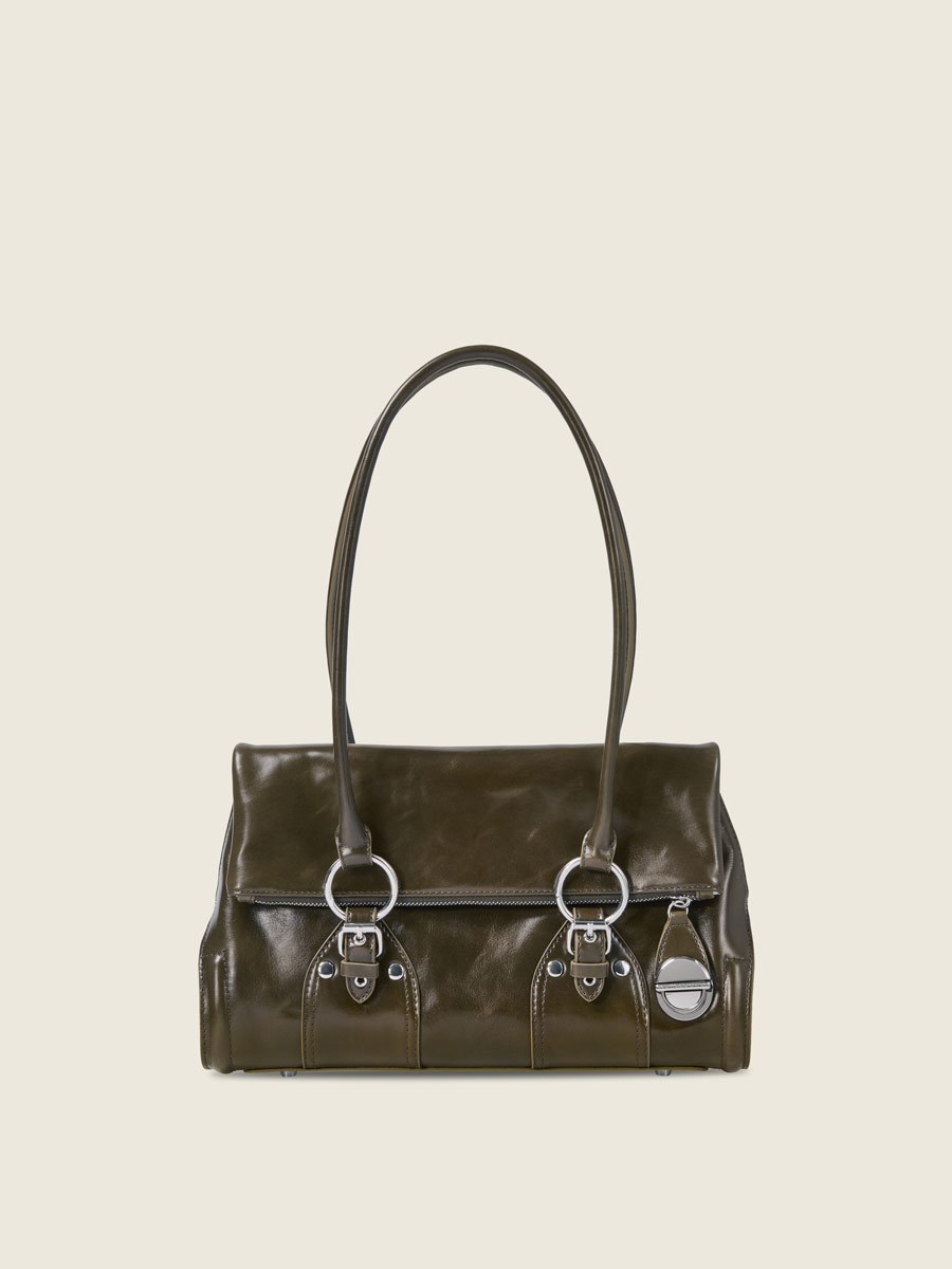 Sac baguette Paul Marius Bernadette Baguette en cuir vernis vert kaki