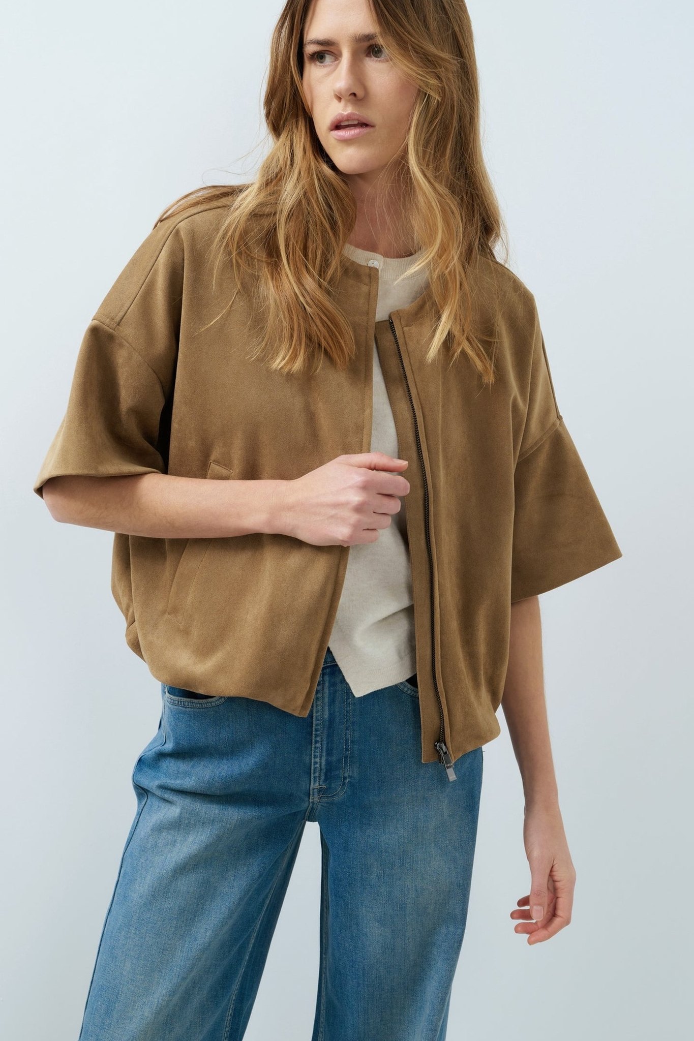 Veste oversize en suédine camel — collection Yaya août