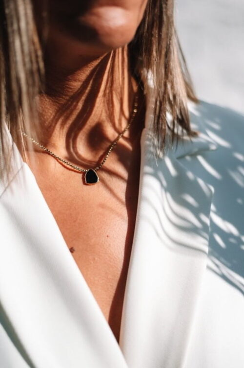 Collier en perles hématites et pierre semi-précieuse sertie - Le monde est stone - ANDREA - Onyx