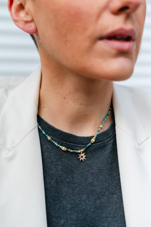 Collier - Plaqué Or - By 164 - Multipierre - Etoile chrysocolle