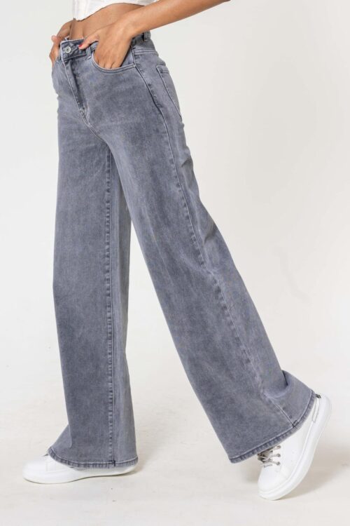 Jeans wide leg uni taille haute - Nathalie - Gris