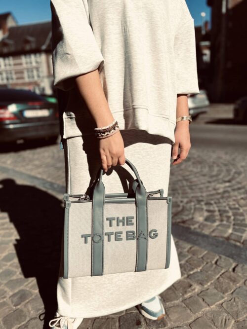 Sac cabas bi-matière Canva simili - The Tote Bag - beige et gris