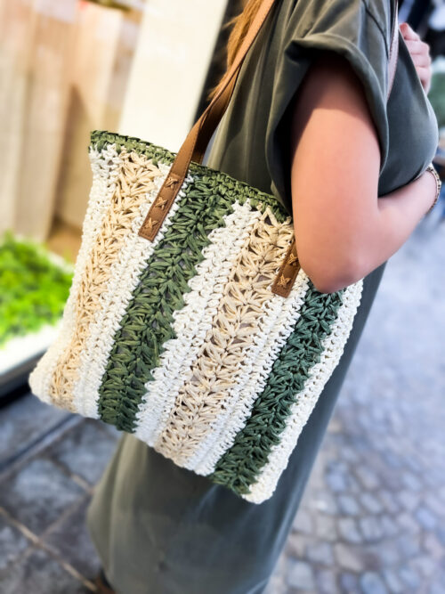 Sac en paille bicolore - Ana - kaki