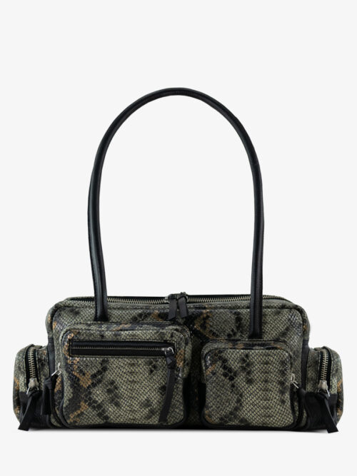 SAC MULTI-POCHES CUIR PYTHON GRIS ET NOIR UNISEXE LEBASSET 90'S PYTHON - GRIS / NOIR