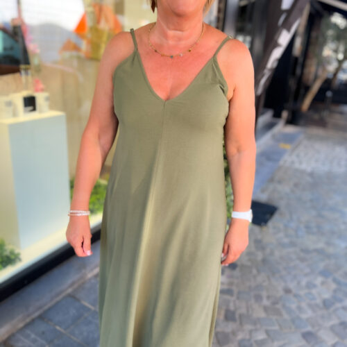 Robe longue fines bretelles unie - Loris - kaki