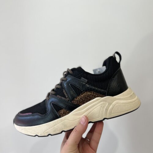 Basket basse pour femmes POELMAN - Carocel - noire et bronze détails texture animale
