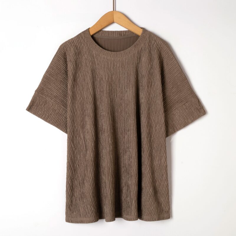Blouse unie col rond Max taupe Dame 17483 2