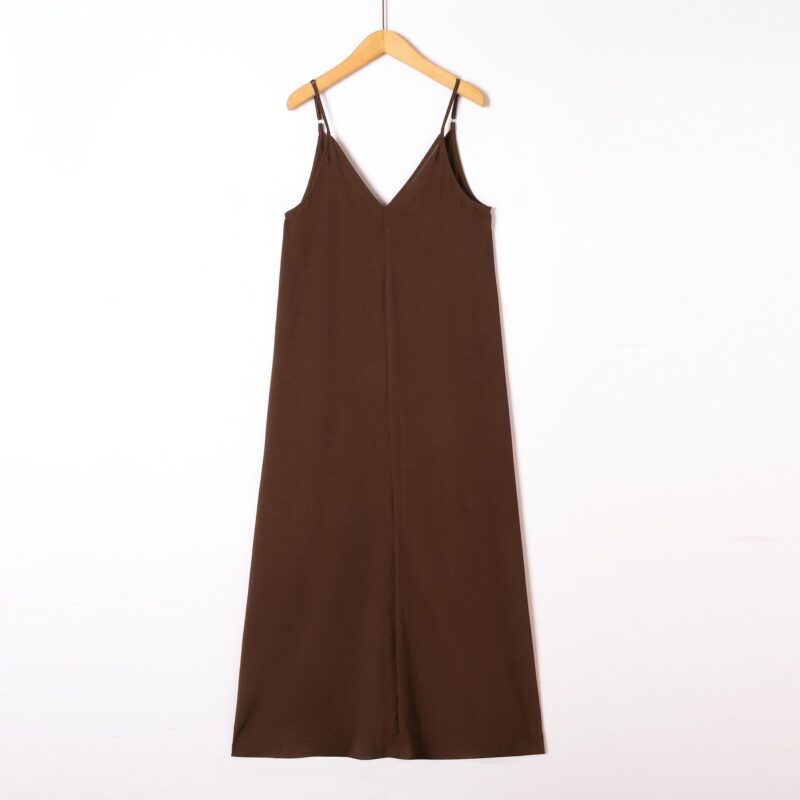 Robe longue fines bretelles unie Loris chocolat Dame 17473 2