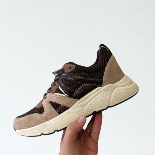 Basket basse pour femmes POELMAN - Carocel - chocolat beige texture animale