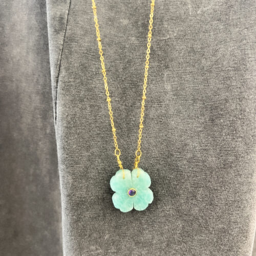 Collier avec pendentif et pierres semi-précieuses - Le monde est stone - FLOWER - Amazonite