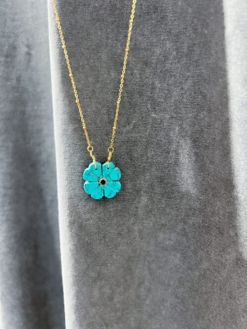 Collier avec pendentif et pierres semi-précieuses - Le monde est stone - FLOWER - Turquoise