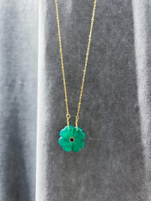 Collier avec pendentif et pierres semi-précieuses - Le monde est stone - FLOWER - vert transparent Jade vert