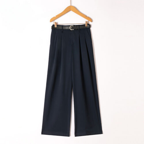Pantalon à pinces fluide avec ceinture - Samy - marine