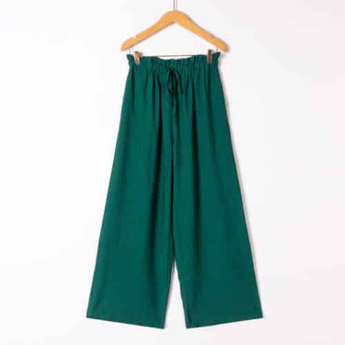 Pantalon large fluide taille élastique à nouer - Rani - vert foncé