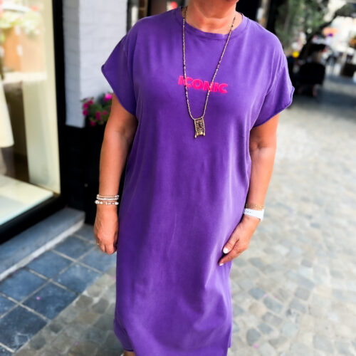 Robe imprimée col V - Iconic - mauve délavé et rose