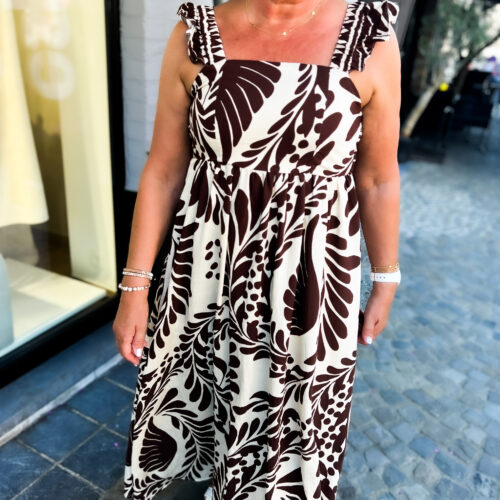 Robe longue imprimée larges bretelles - Palma - beige et chocolat