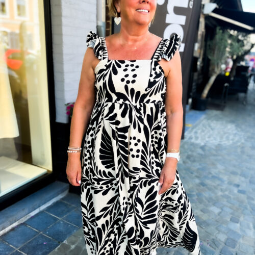 Robe longue imprimée larges bretelles - Palma - beige et noir