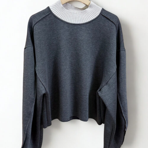 Sweat col rond manches ballon - Véra - gris