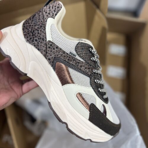 Basket basse pour femmes POELMAN AYOKI Beige et brun chocolat print animal semelle structurée