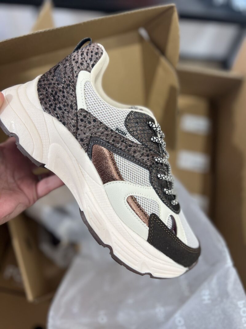 Basket basse pour femmes POELMAN AYOKI Beige et brun chocolat print animal semelle structuree Poelman 17565 2