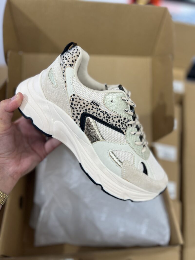 Basket basse pour femmes POELMAN AYOKI Beige et dore print animal semelle structuree Poelman 17563 2