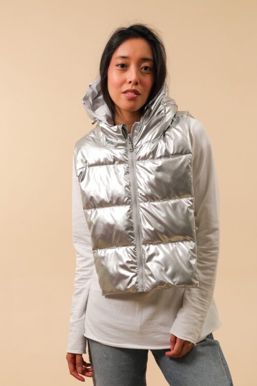 Capuche doudoune réversible imperméable avec pochette - argenté/gris