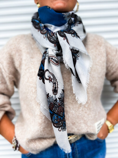 Foulard grand carré en viscose imprimé cachemire - bleu