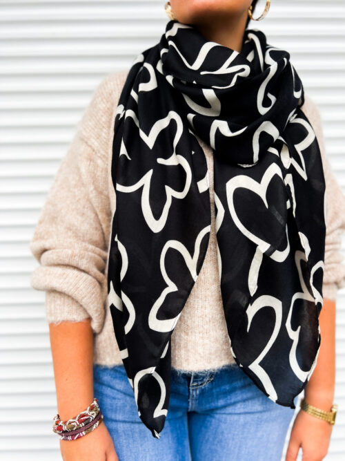 Foulard imprimé motif grosse fleur - noir