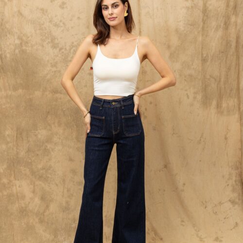 Home 1 Jeans large avec bord effoliché - Lorie - bleu brut