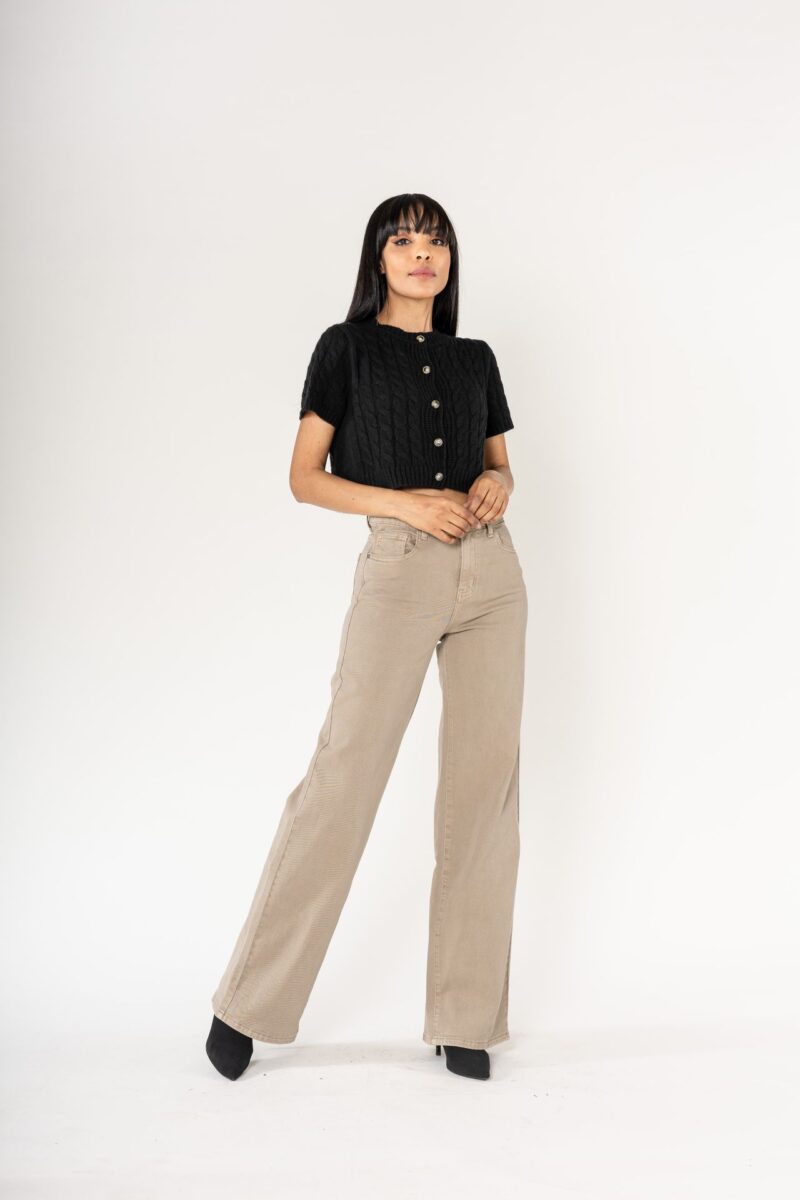Jeans wide leg uni Sandra taupe Dame 18099 2