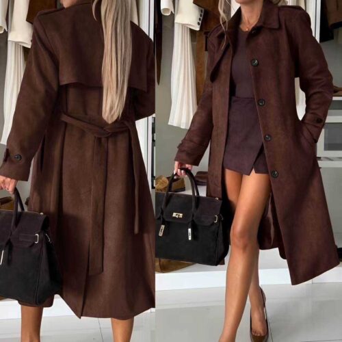 Home 8 Manteau long en suédine effet daim - marron