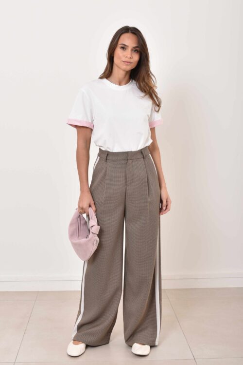 Pantalon à carreaux avec bande latérale - Carla - taupe