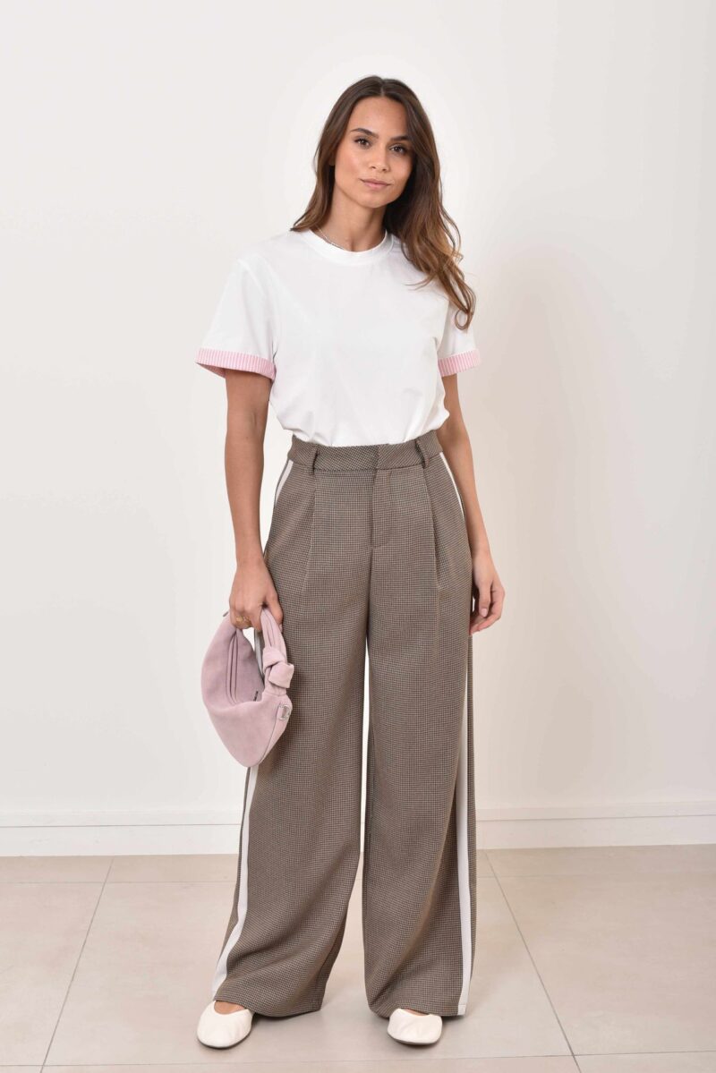 Pantalon a carreaux avec bande laterale Carla taupe Dame 18010 2