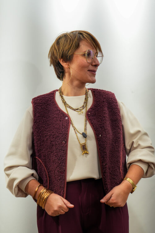Gilet sans manches en teddy - Marina - bordeaux