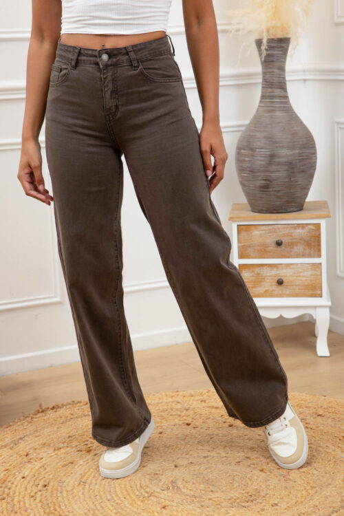 Jeans wide leg uni - Sandra - chocolat