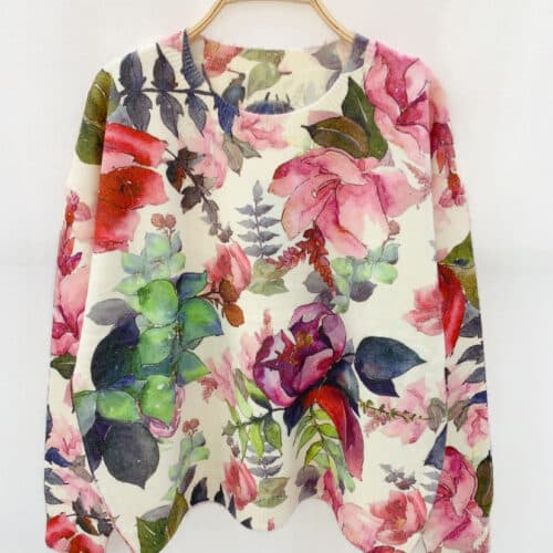 Pull imprimé col rond - Fleur aquarelle