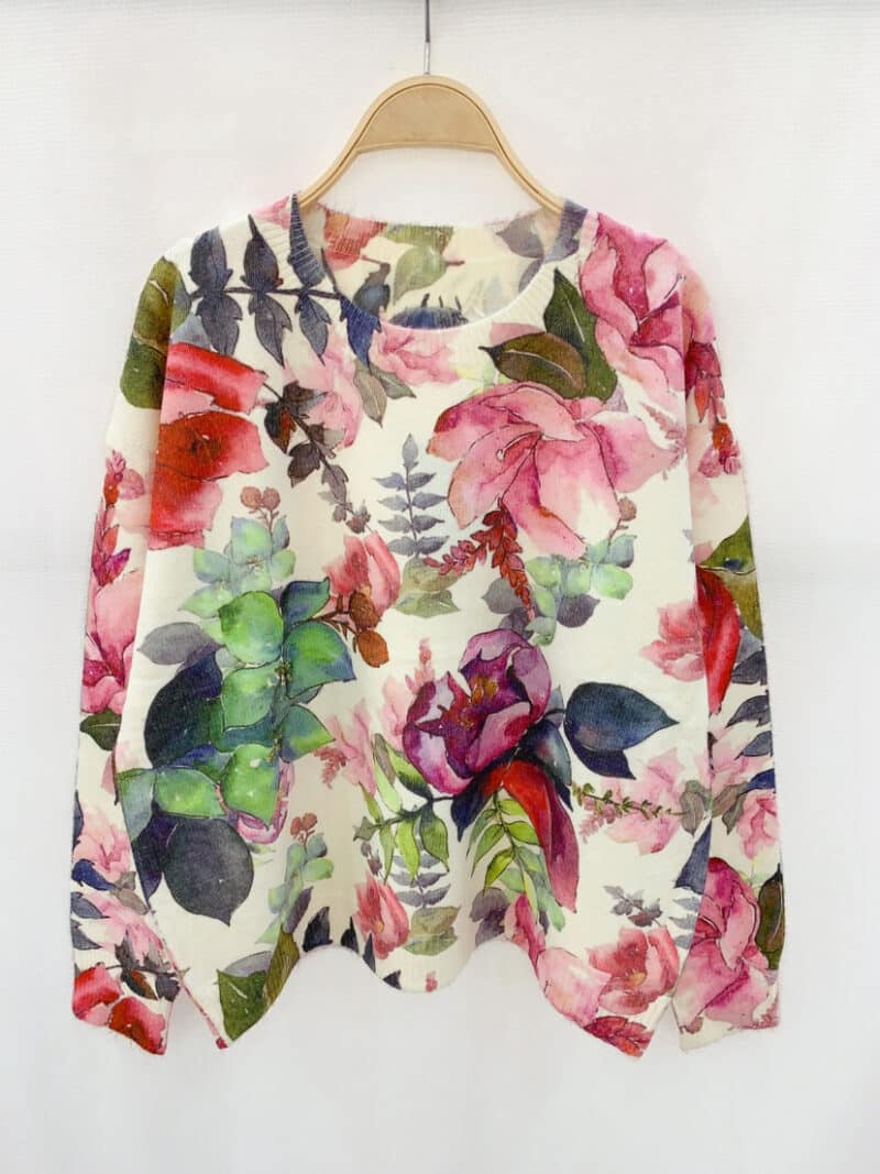 pull imprime col rond fleur aquarelle 01