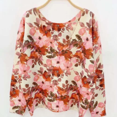 Pull imprimé col V - fleur d’automne