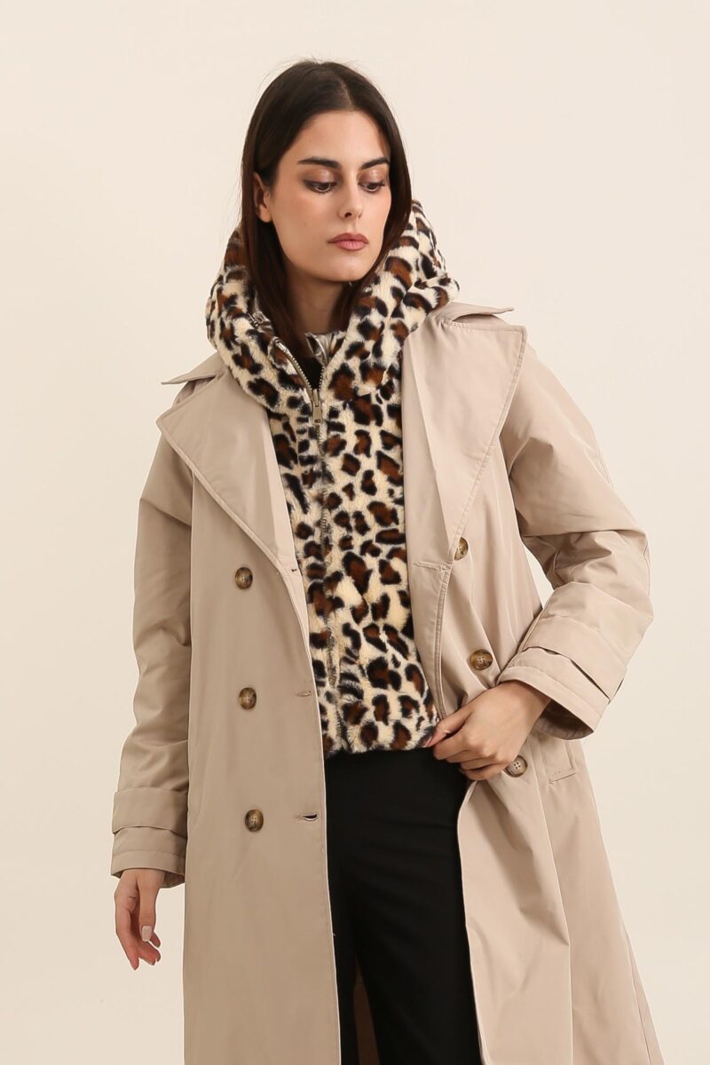 Capuche doudoune fourree reversible impermeable avec pochette leoparddore Accessoires 18140 2