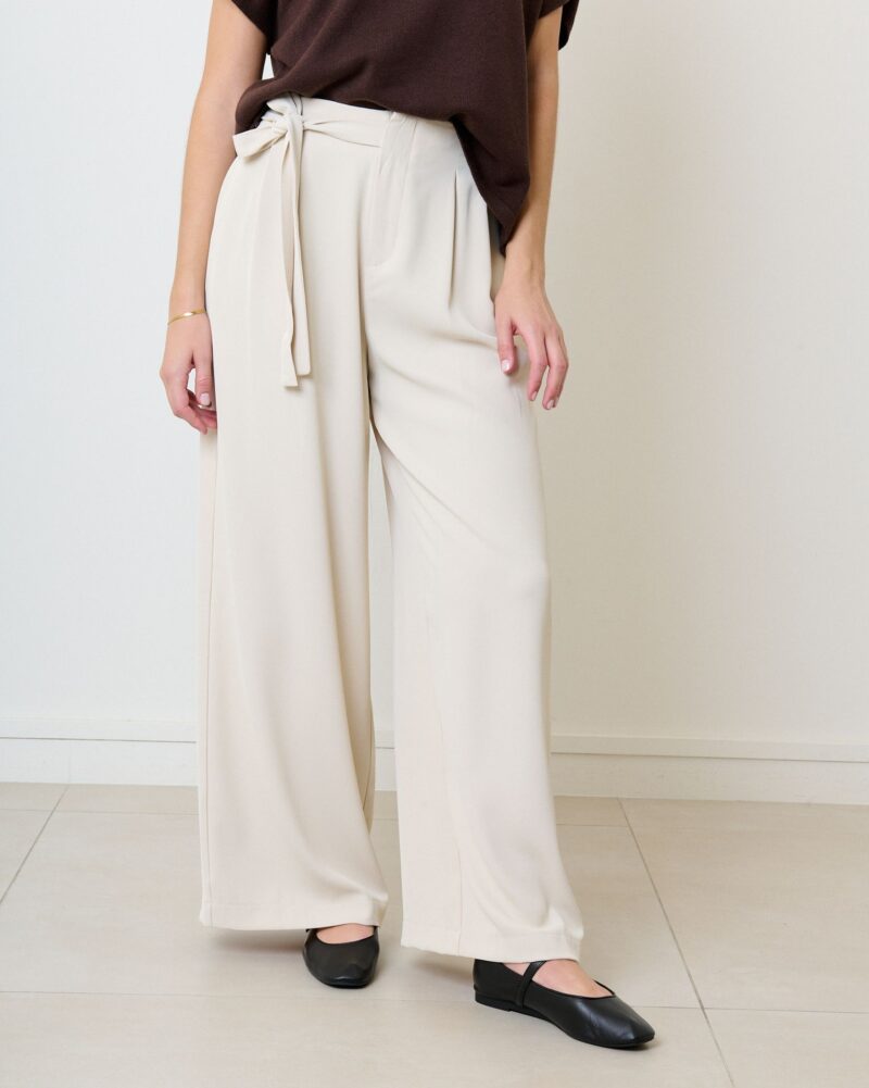 Pantalon de tailleur a nouer avec elastique au dos Tara Beige Dame 18281 2