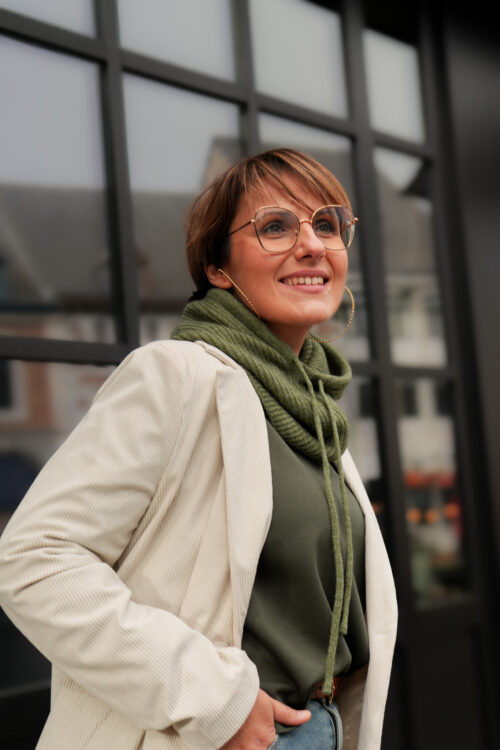 Cagoule col en mailles unie - kaki