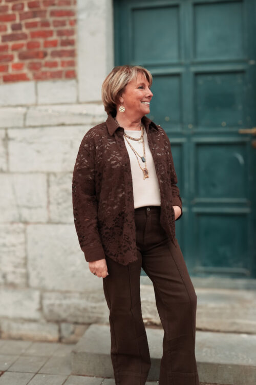 Jeans large wide leg avec couture centrale - Lina - chocolat