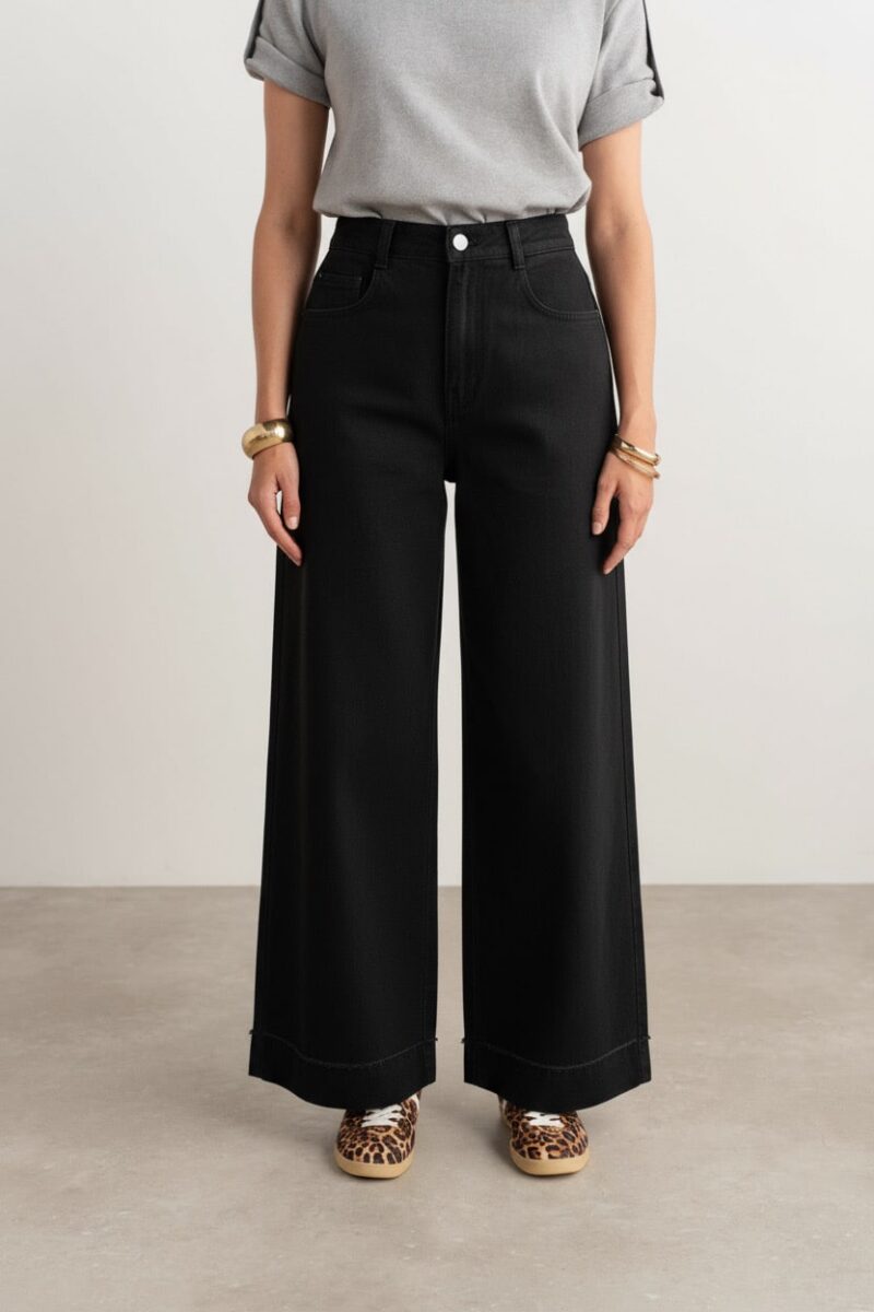 Jeans large tailleur detail effiloche noir Dame 18473 2
